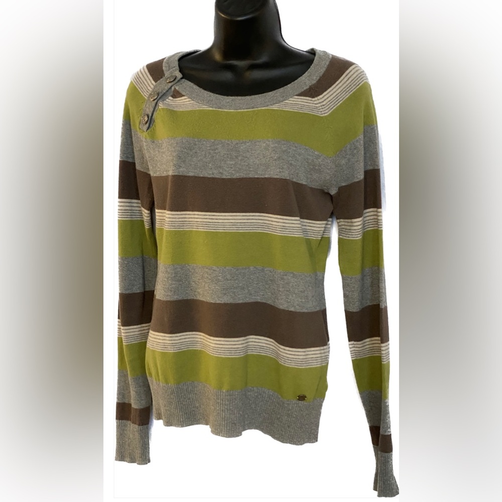 Point Zero BRN/GRY/ Chartreuse Cotton Blend Long Sleeve, S Winter Sale
